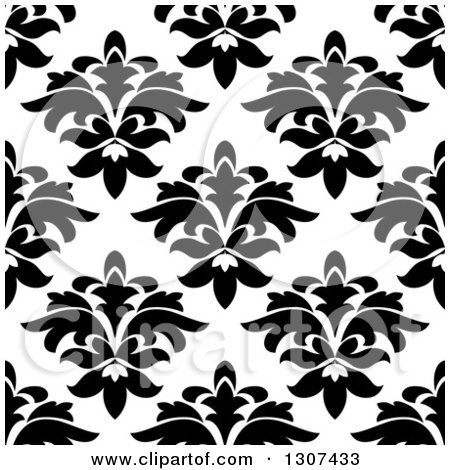 Clipart of a Black and White Vintage Seamless Floral Background Pattern 5 - Royalty Free Vector Illustration by Vector Tradition SM