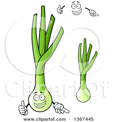 Clipart of a Cartoon Face, Hands and Happy Leek Character Pointing - Royalty Free Vector Illustration by Vector Tradition SM