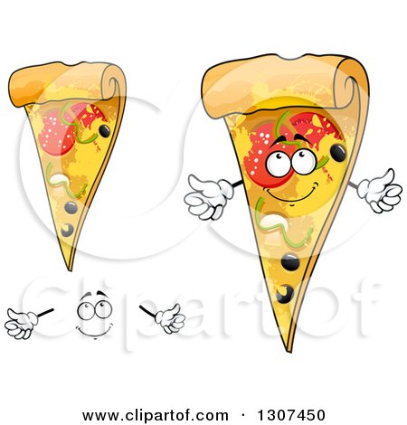 Clipart of a Cartoon Face, Hands and Combo Pizza Slices - Royalty Free Vector Illustration by Vector Tradition SM