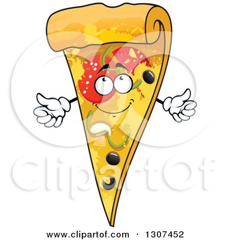 Clipart of a Cartoon Combo Pizza Slice Character - Royalty Free Vector Illustration by Vector Tradition SM