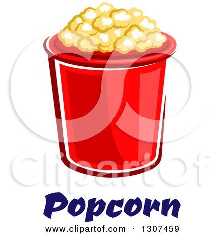 Clipart of a Cartoon Red Popcorn Bucket over Text - Royalty Free Vector Illustration by Vector Tradition SM