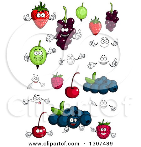 Clipart of Cartoon Strawberry, Currants, Gooseberry, Strawberry and Raspberry Characters, Faces and Hands - Royalty Free Vector Illustration by Vector Tradition SM
