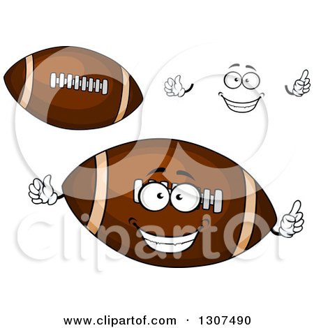 Clipart of a Cartoon Face, Hands and American Footballs - Royalty Free Vector Illustration by Vector Tradition SM