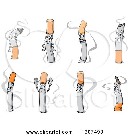 Clipart of Cartoon Cigarette Characters and Smoke - Royalty Free Vector Illustration by Vector Tradition SM