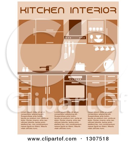 Clipart of a Brown Kitchen Interior with Sample Text 2 - Royalty Free Vector Illustration by Vector Tradition SM