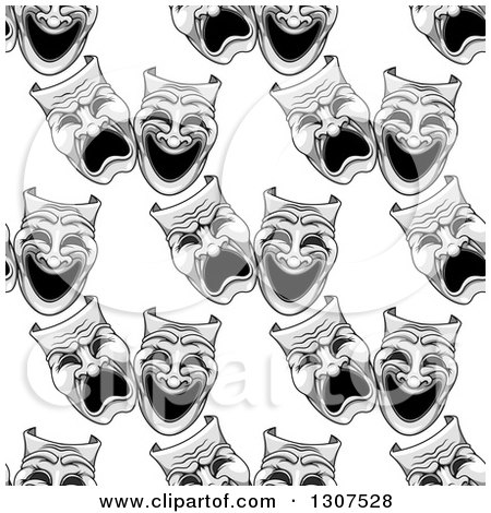 Clipart of a Seamless Background Pattern of Grayscale Comedy Drama Theater Masks - Royalty Free Vector Illustration by Vector Tradition SM