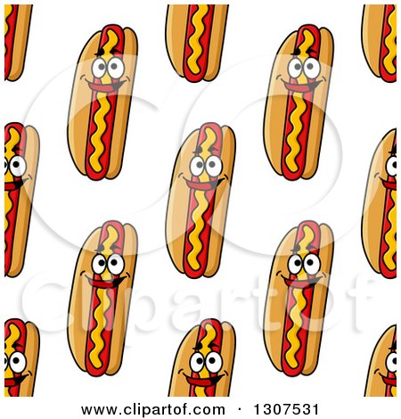 Clipart of a Seamless Background Pattern of Happy Hot Dog Characters with Mustard - Royalty Free Vector Illustration by Vector Tradition SM