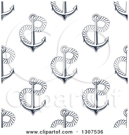 Clipart of a Seamless Pattern Background of Navy Blue Anchors with Ropes - Royalty Free Vector Illustration by Vector Tradition SM