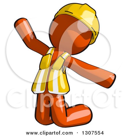 Clipart of a Contractor Orange Man Worker Jumping with Excitement - Royalty Free Illustration by Leo Blanchette