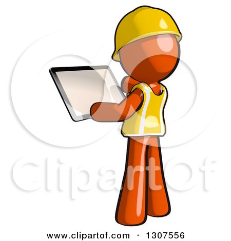 Clipart of a Contractor Orange Man Worker Using a Tablet Computer - Royalty Free Illustration by Leo Blanchette