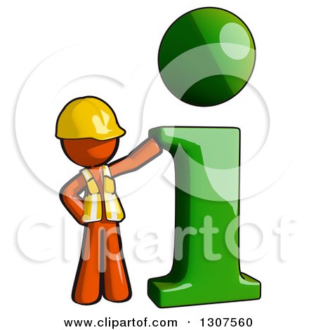 Clipart of a Contractor Orange Man Worker by a Green I Information Icon - Royalty Free Illustration by Leo Blanchette