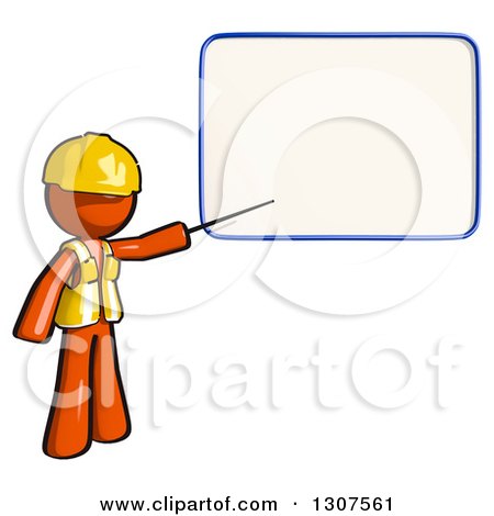 Clipart of a Contractor Orange Man Worker Presenting a Blank Board in a Seminar - Royalty Free Illustration by Leo Blanchette