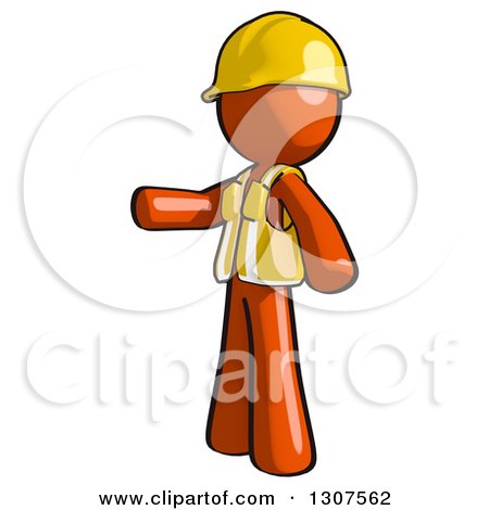 Clipart of a Contractor Orange Man Worker Presenting to the Left - Royalty Free Illustration by Leo Blanchette