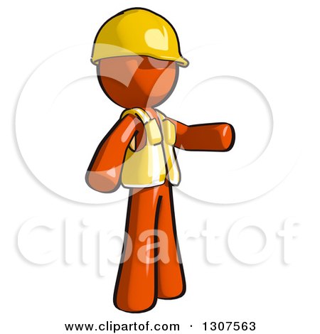 Clipart of a Contractor Orange Man Worker Presenting to the Right - Royalty Free Illustration by Leo Blanchette