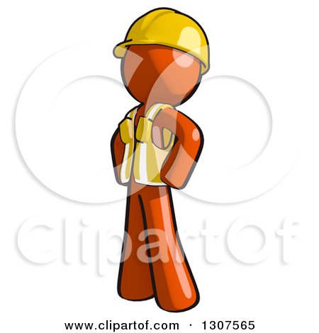 Clipart of a Contractor Orange Man Worker Facing Left with Hands on His Hips - Royalty Free Illustration by Leo Blanchette