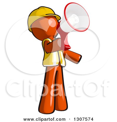 Clipart of a Contractor Orange Man Worker Facing Right and Announcing with a Megaphone - Royalty Free Illustration by Leo Blanchette