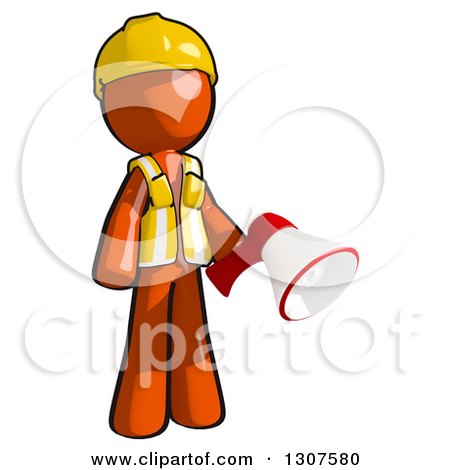 Clipart of a Contractor Orange Man Worker Holding a Megaphone - Royalty Free Illustration by Leo Blanchette