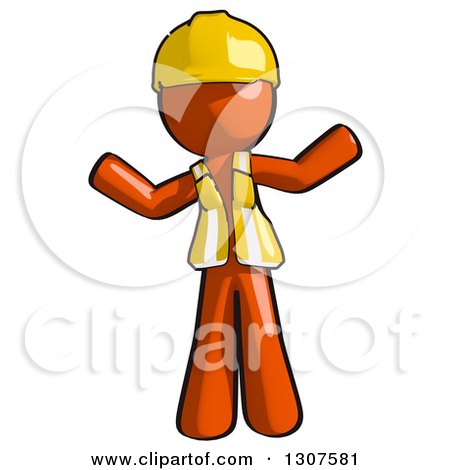 Clipart of a Contractor Orange Man Worker Shrugging or Welcoming - Royalty Free Illustration by Leo Blanchette