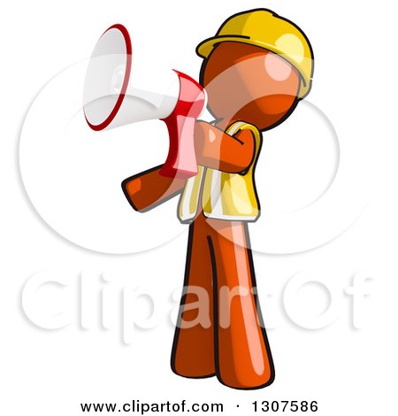 Clipart of a Contractor Orange Man Worker Facing Left and Announcing with a Megaphone - Royalty Free Illustration by Leo Blanchette