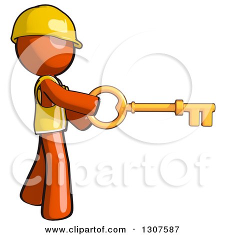 Clipart of a Contractor Orange Man Worker Using a Skeleton Key - Royalty Free Illustration by Leo Blanchette