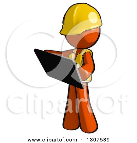 Clipart of a Contractor Orange Man Worker Using a Tablet Computer - Royalty Free Illustration by Leo Blanchette