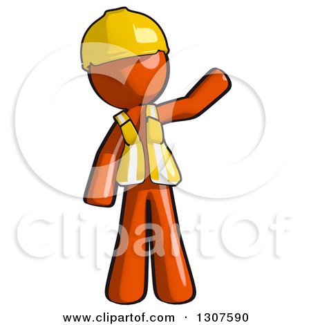 Clipart of a Contractor Orange Man Worker Waving - Royalty Free Illustration by Leo Blanchette