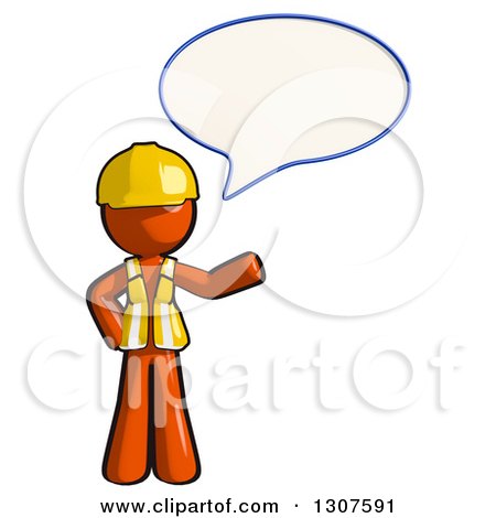 Clipart of a Contractor Orange Man Worker Presenting and Talking - Royalty Free Illustration by Leo Blanchette