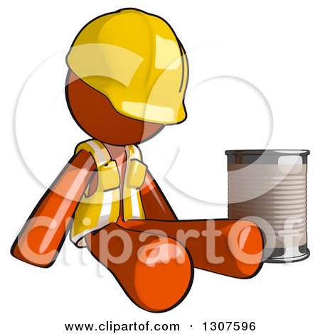 Clipart of a Contractor Orange Man Worker Beggar Pouting by a Can - Royalty Free Illustration by Leo Blanchette