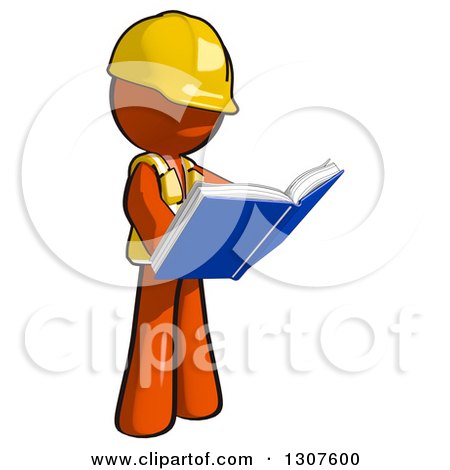 Clipart of a Contractor Orange Man Worker Reading a Book - Royalty Free Illustration by Leo Blanchette