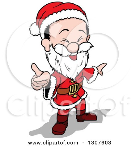 Clipart of a Cartoon Laughing Jolly Christmas Santa Claus Pointing - Royalty Free Vector Illustration by dero