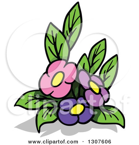 Clipart of Cartoon Pink and Purple Flowers - Royalty Free Vector Illustration by dero