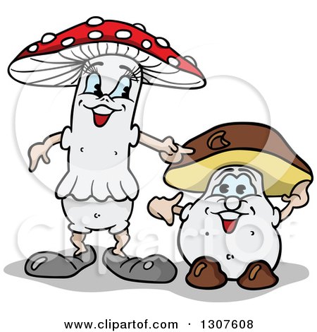 Clipart of a Cartoon Tall Female Mushroom and Short Couple - Royalty Free Vector Illustration by dero