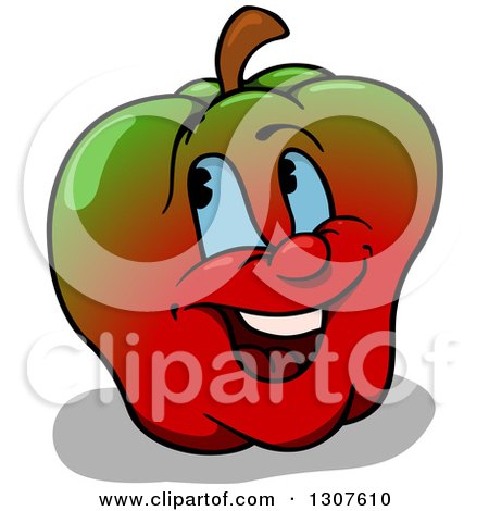 Clipart of a Cartoon Gradient Green and Red Happy Apple Character - Royalty Free Vector Illustration by dero