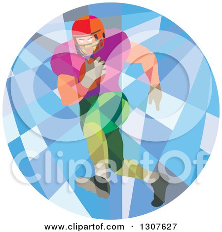 Clipart of a Retro Low Poly American Football Player Running in a Circle - Royalty Free Vector Illustration by patrimonio