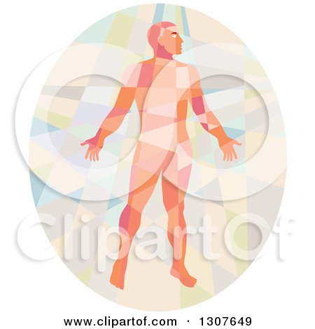 Clipart of a Retro Low Poly Geometric Nude Man in an Oval - Royalty Free Vector Illustration by patrimonio