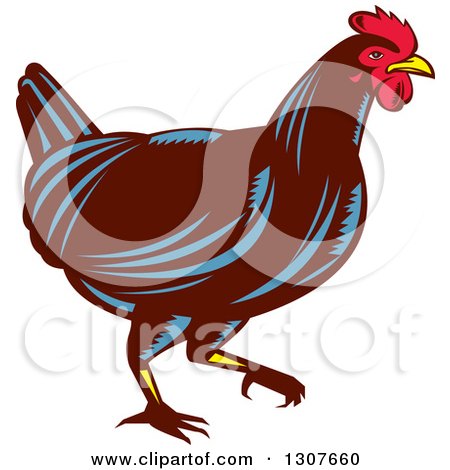 Clipart of a Retro Woodcut Chicken in Profile - Royalty Free Vector Illustration by patrimonio