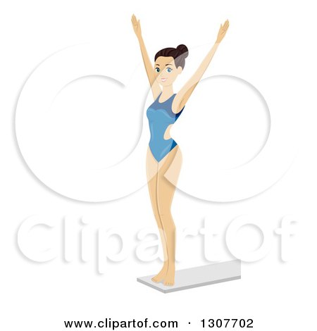 Clipart of a Young Dirty Blond White Female Swimmer Athlete on a Diving Board - Royalty Free Vector Illustration by BNP Design Studio