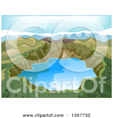 Clipart of a Volcanic Crater Lake and Mountains - Royalty Free Vector Illustration by BNP Design Studio