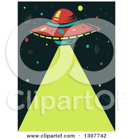Clipart of a Flying Saucer Shining a Laser Beam - Royalty Free Vector Illustration by BNP Design Studio