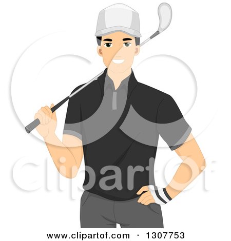 Clipart of a Handsome Young Male Golfer Holding a Club over His Shoulder - Royalty Free Vector Illustration by BNP Design Studio