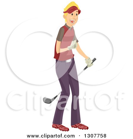 Clipart of a Happy Blond White Male Golfer - Royalty Free Vector Illustration by BNP Design Studio