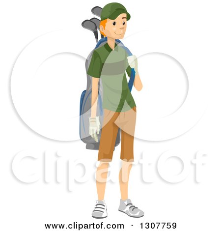 Clipart of a Red Haired White Male Golf Caddy Carrying a Bag - Royalty Free Vector Illustration by BNP Design Studio