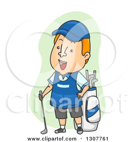 Clipart of a Cartoon Friendly Golf Caddy by a Bag - Royalty Free Vector Illustration by BNP Design Studio
