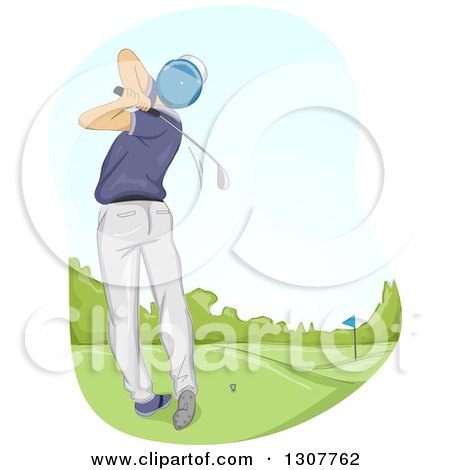 Clipart of a Rear View of a White Male Golfer Swinging - Royalty Free Vector Illustration by BNP Design Studio