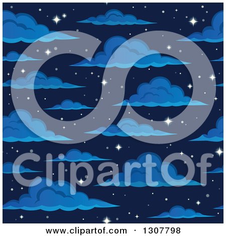 Clipart of a Seamless Night Sky with Sparkling Stars and Clouds - Royalty Free Vector Illustration by visekart