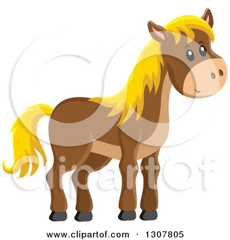 Clipart of a Cute Brown Horse with Blond Hair - Royalty Free Vector Illustration by visekart