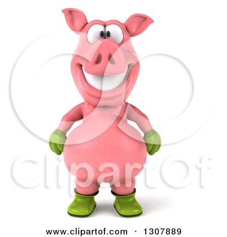 Clipart of a 3d Happy Gardener Pig - Royalty Free Illustration by Julos