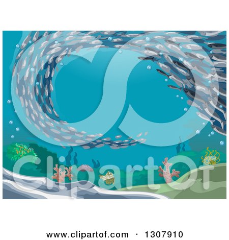 Clipart of a School of Fish over a Reef - Royalty Free Vector Illustration by BNP Design Studio