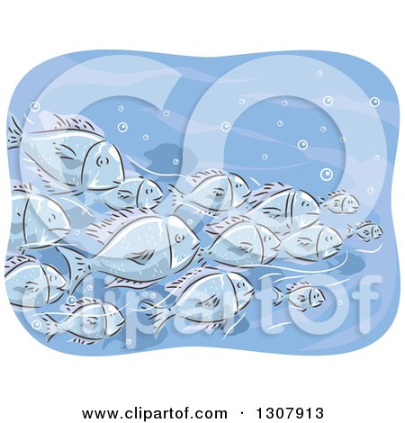 Clipart of a Sketched School of Fish - Royalty Free Vector Illustration by BNP Design Studio