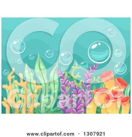 Clipart of a Coral Reef and Aquatic Plants with Bubbles - Royalty Free Vector Illustration by BNP Design Studio